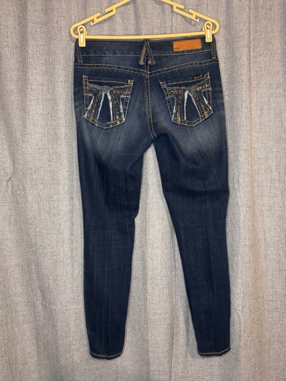 Seven7 Dark Blue Skinny Jeans with Embellished Back Pockets - Picture 5 of 12